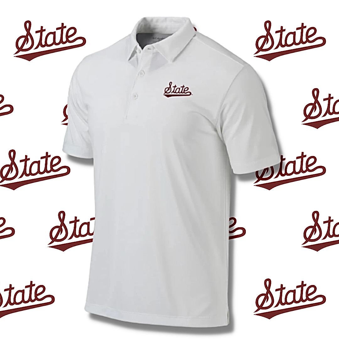 🐾 Mississippi State Script Solid White Polo (M-3XL): $59.99 | Take 20% off